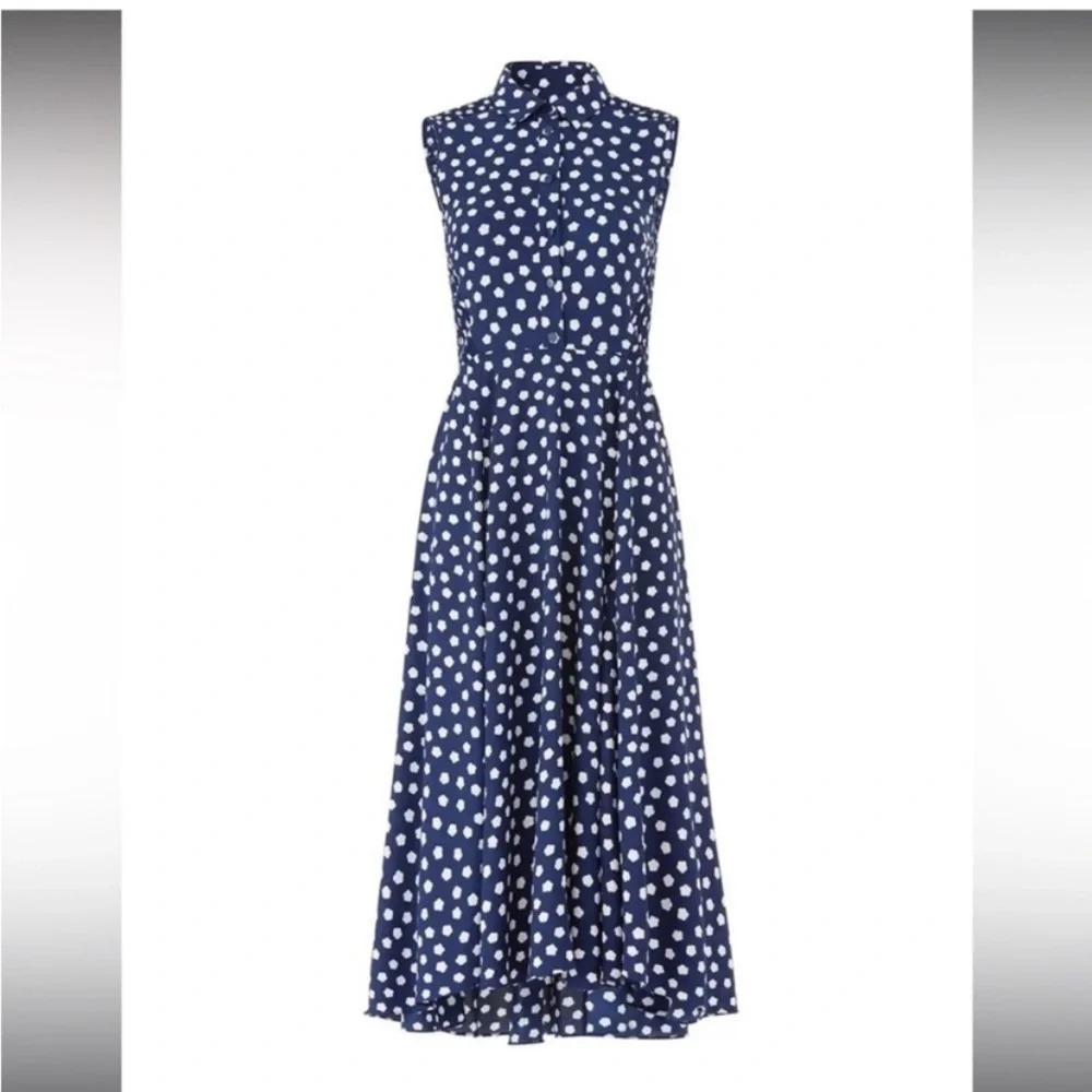 Kate Spade could floral dot patterned midi sleeveless shirt dress 17229 - Picture 4 of 16